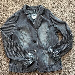 Kenar Jean and White Striped blue Jean Blazer